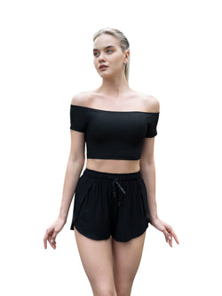 084 ComfortLux Off Shoulder Camise en negro