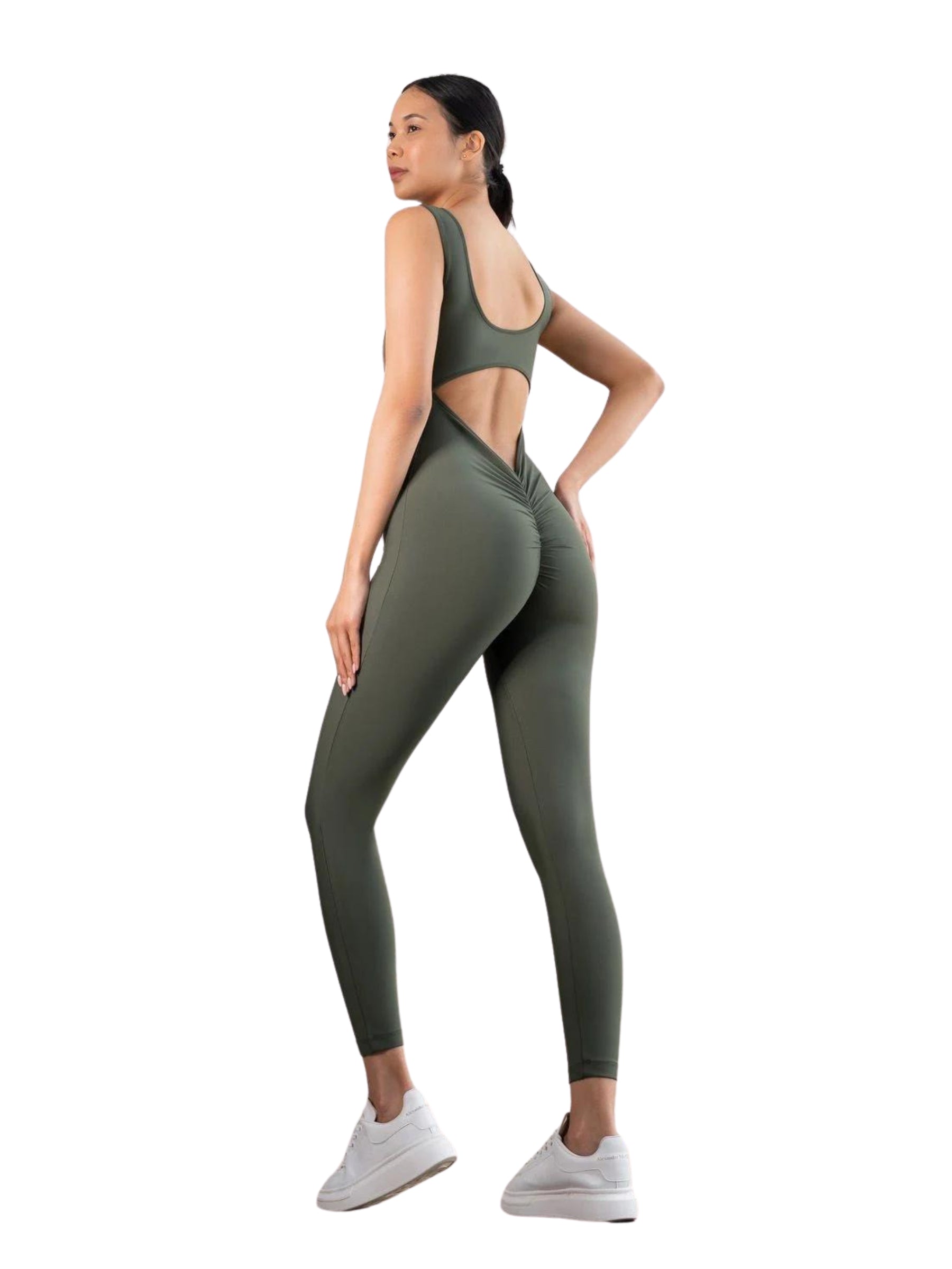 1402 Scrunch butt Jumpsuit in Khaki