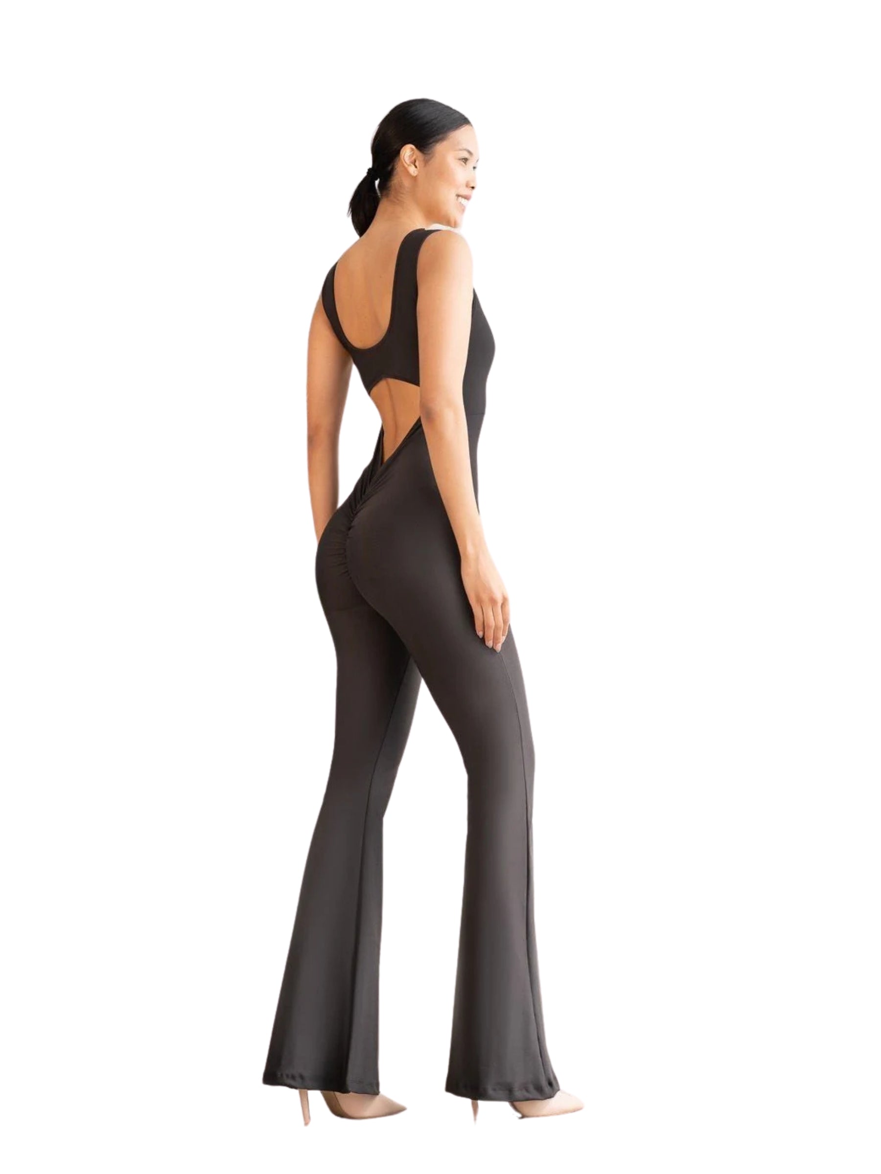 1500 Spanish Scrunch Butt Jumpsuit in Schwarz