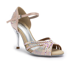 DQ L3M dance shoes in rosé cipria with rhinestones