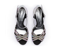 DQ L3M dance shoes in silver with rhinestones