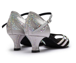 DQ L3M dance shoes in silver with rhinestones