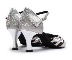 DQ L3M Tanzschuhe in Silber mit Strass