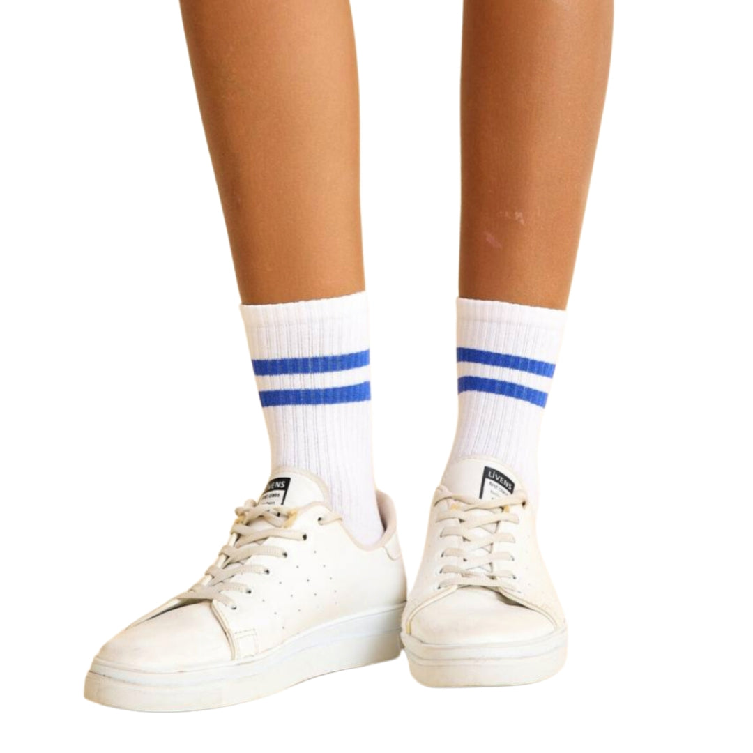 455-6 Socks in white with blue stripes