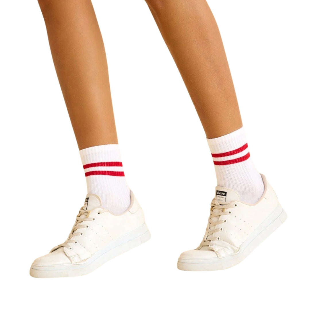 455-7 Chaussettes en blanc avec bandes rouges