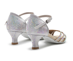 DQ L3M dance shoes in silver with rhinestones & bright insole