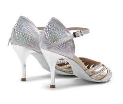 DQ L3M dance shoes in silver with rhinestones & bright insole