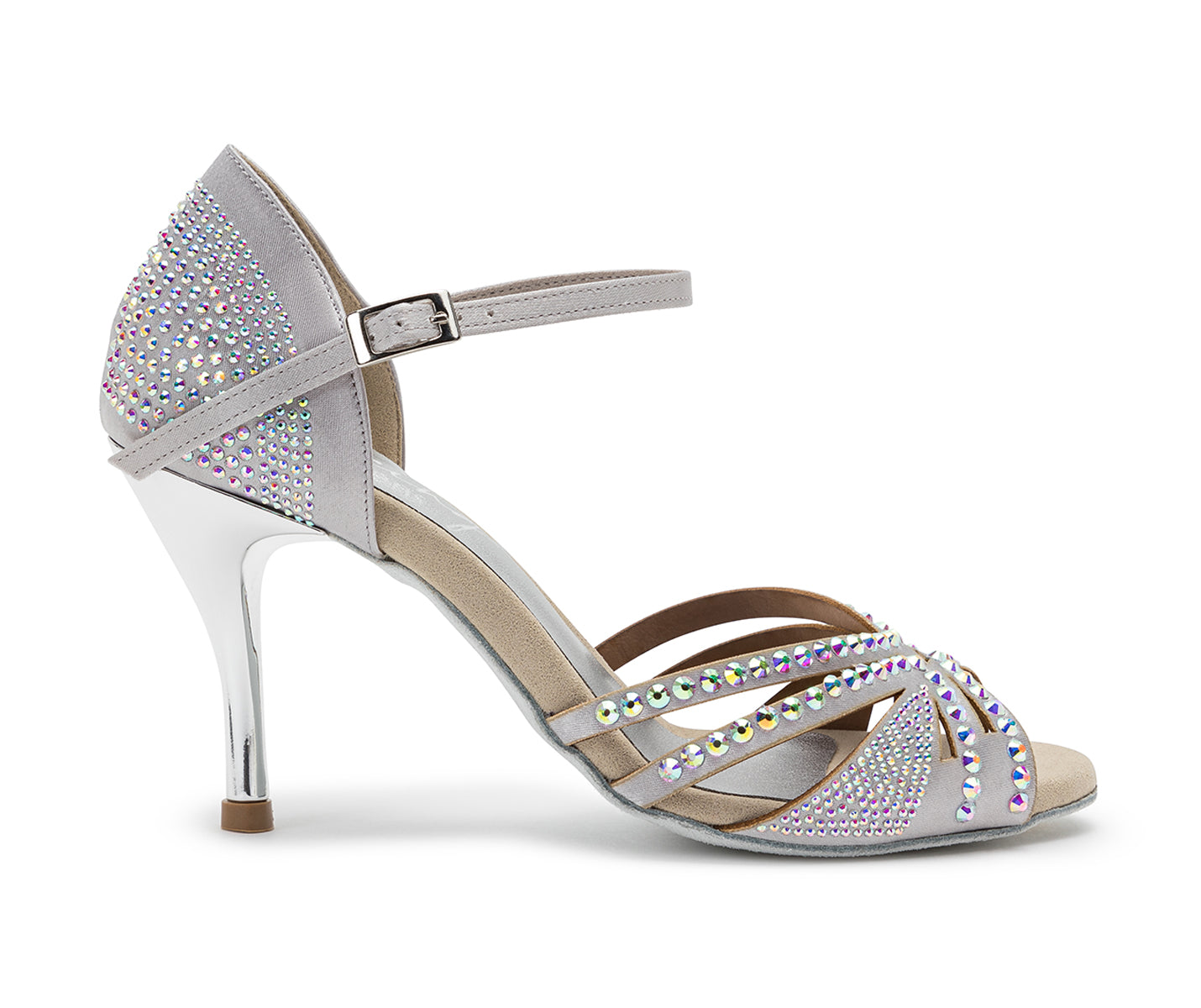 DQ L3M dance shoes in silver with rhinestones & bright insole