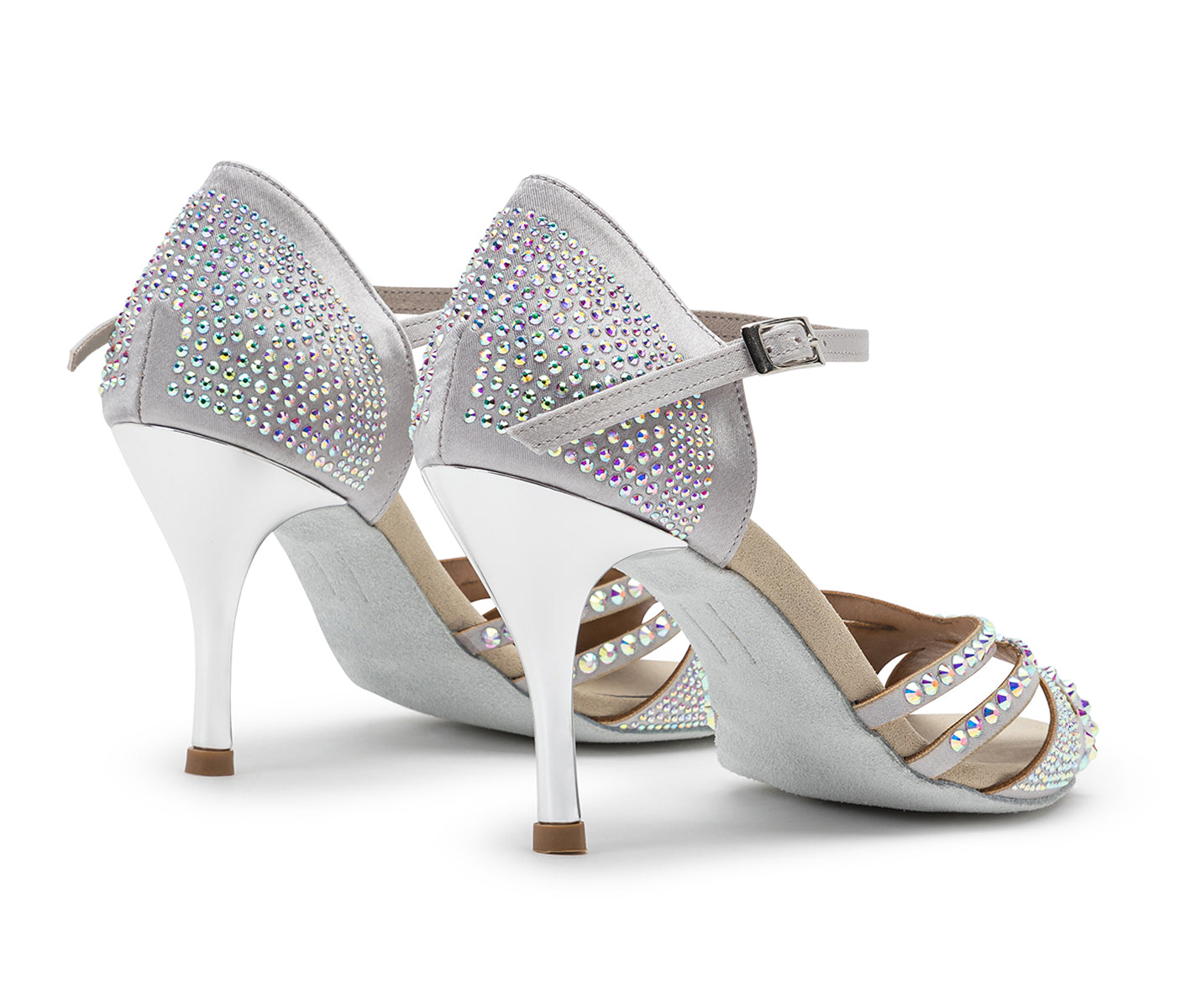 DQ L3M Tanzschuhe in Silber mit Strass & heller Innensohle