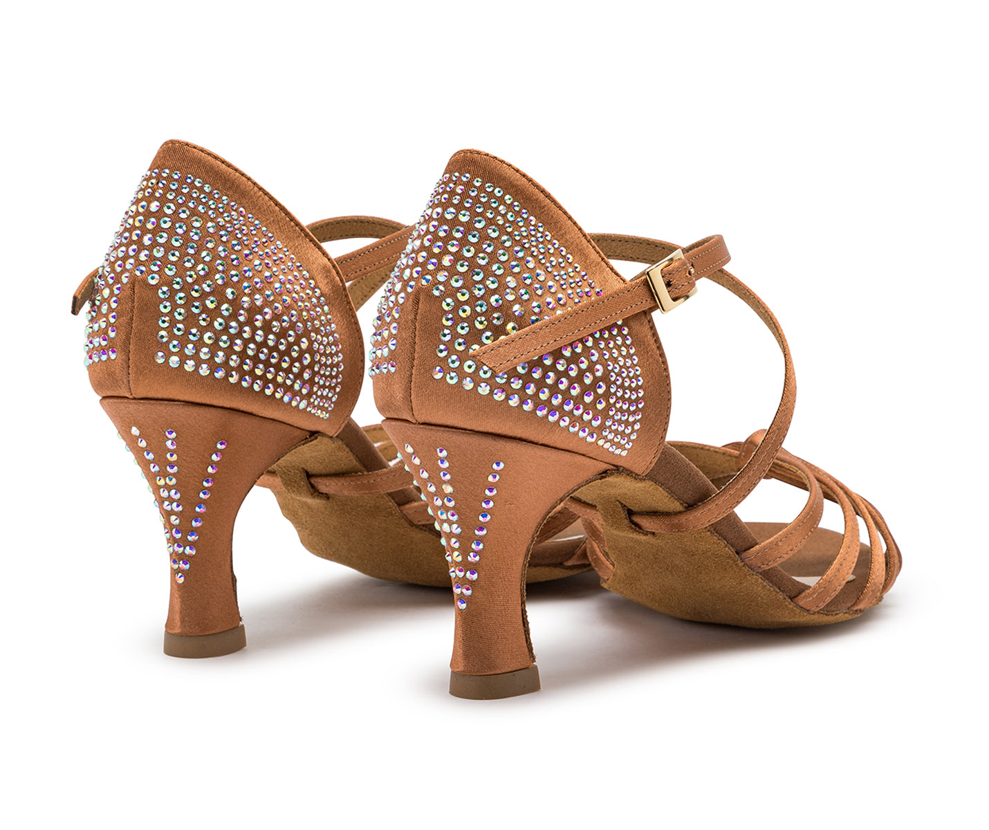 205 Show-Tanzschuhe in Satin Tan Strass mit flexibler Sohle