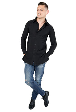 RU5749 Chemise homme élastique en noir