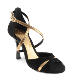 Scarpe da ballo in pelle PD816 in oro nero