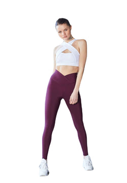 1087 Leggings Ve Waist en violet foncé