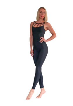 2700 Front Side Detailed Jumpsuit in Schwarz