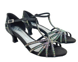 L9 Chaussures de danse en satin noir strass