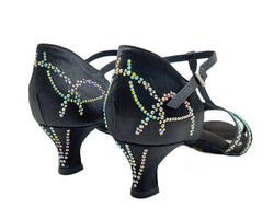 L9 Chaussures de danse en satin noir strass