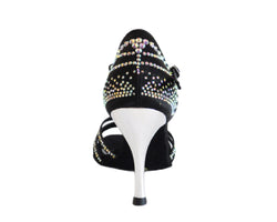 Scarpe da ballo L9 in raso nero con strass