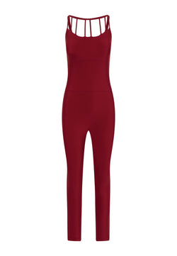 2702 Front Side Detailed Jumpsuit in Bordeaux