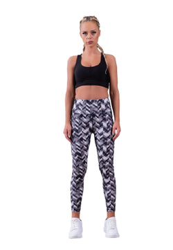 1038 Leggings a vita extra alta con motivo in bianco e nero