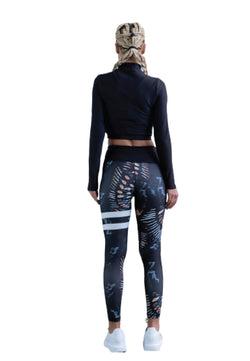 1163 Leggings de cintura extra alta en negro y azul con rayas