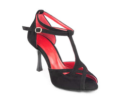 PD505 PREMIUM Chaussures de danse en cuir nobuck noir/rouge