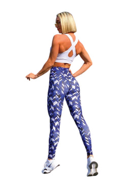 1037 Leggings a vita alta in fantasia blu e bianca