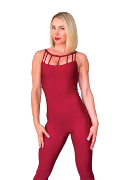 2702 Front Side Detailed Jumpsuit in Bordeaux